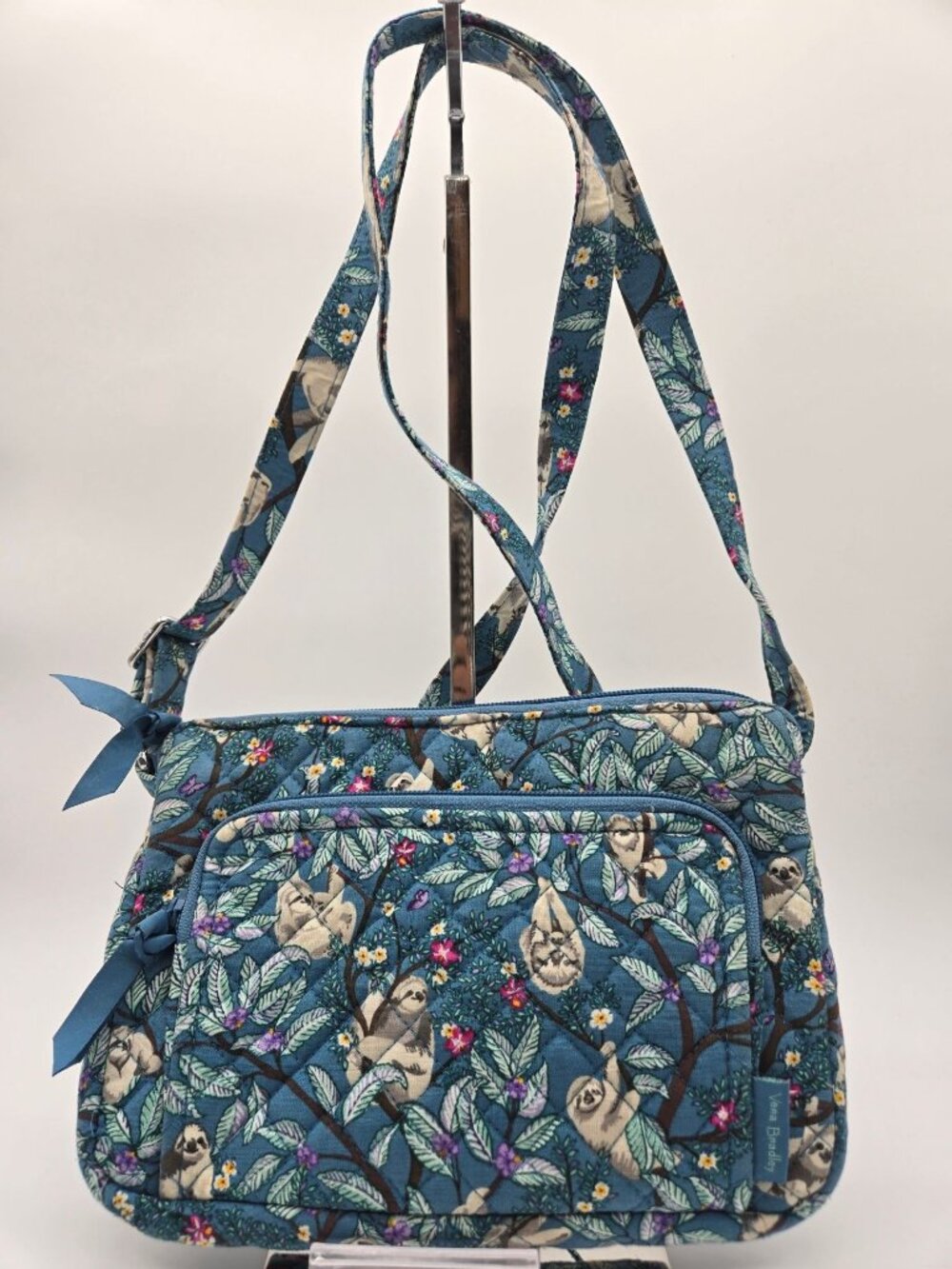 Vera Bradley Hanging Around Sloth Crossbody Bag Turquoise All In One Organizer P